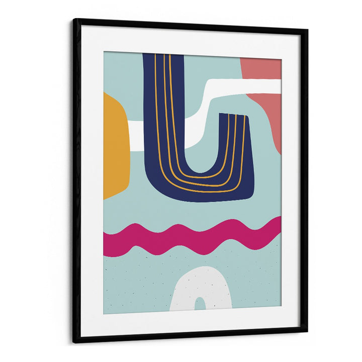 Aquatic Boho Pattern Boho Art Artwork in Black Frame With Mount