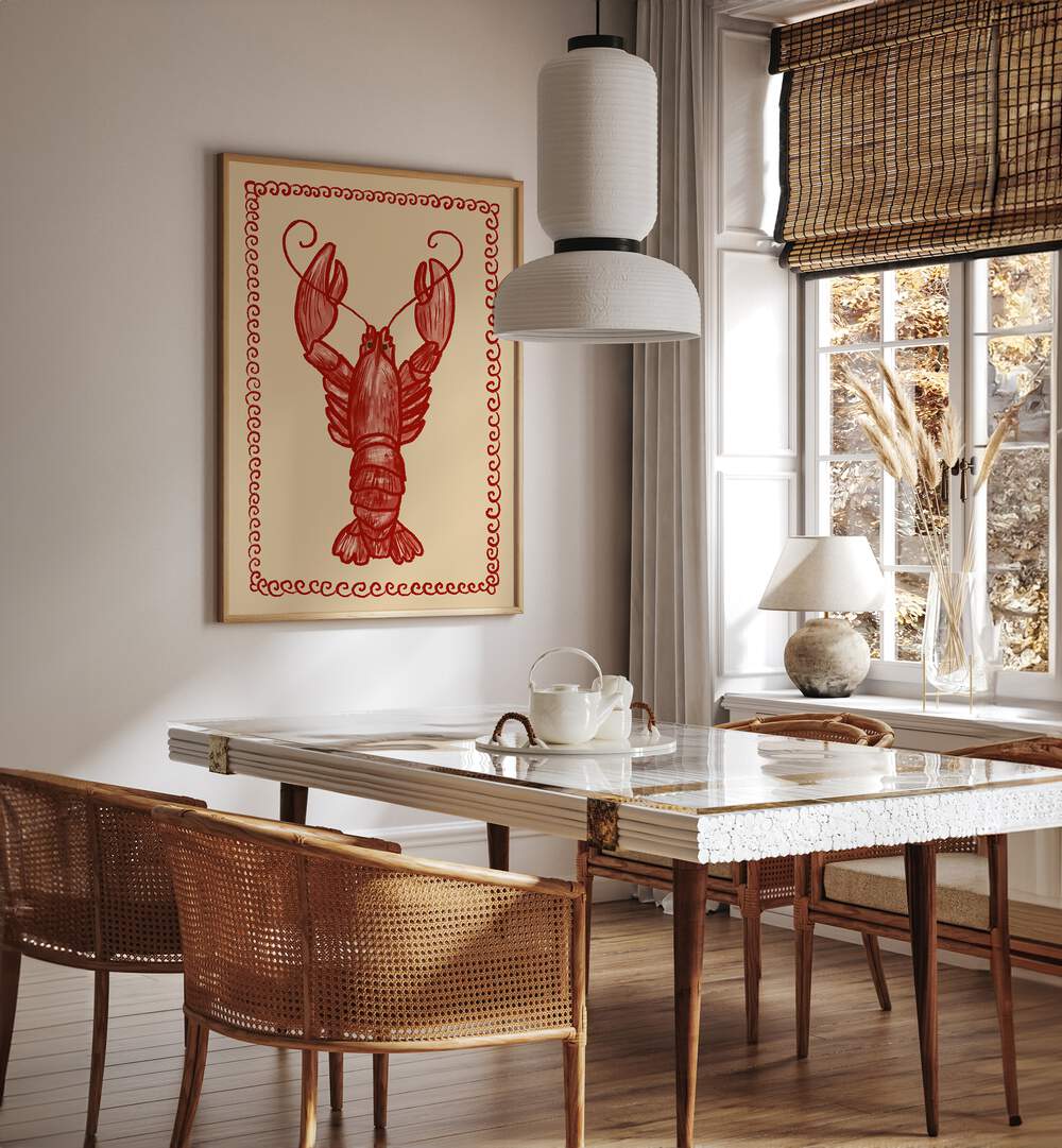 Decorate your kitchen with ARAGOSTA, KITCHEN POSTERS featuring a vibrant lobster design, perfect for seafood lovers.
