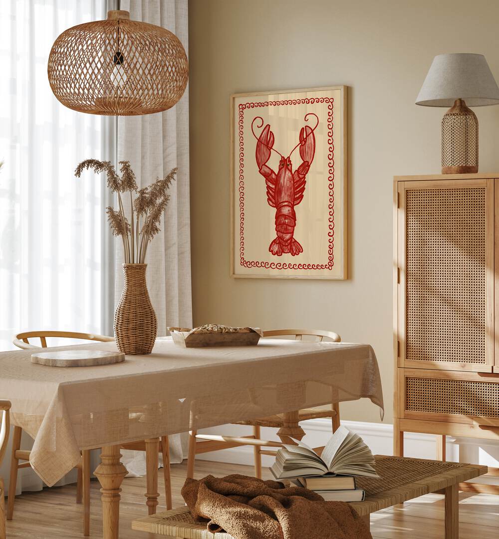 Stylish ARAGOSTA, KITCHEN POSTERS enhance a cozy dining space with a charming lobster design. Perfect for decor!