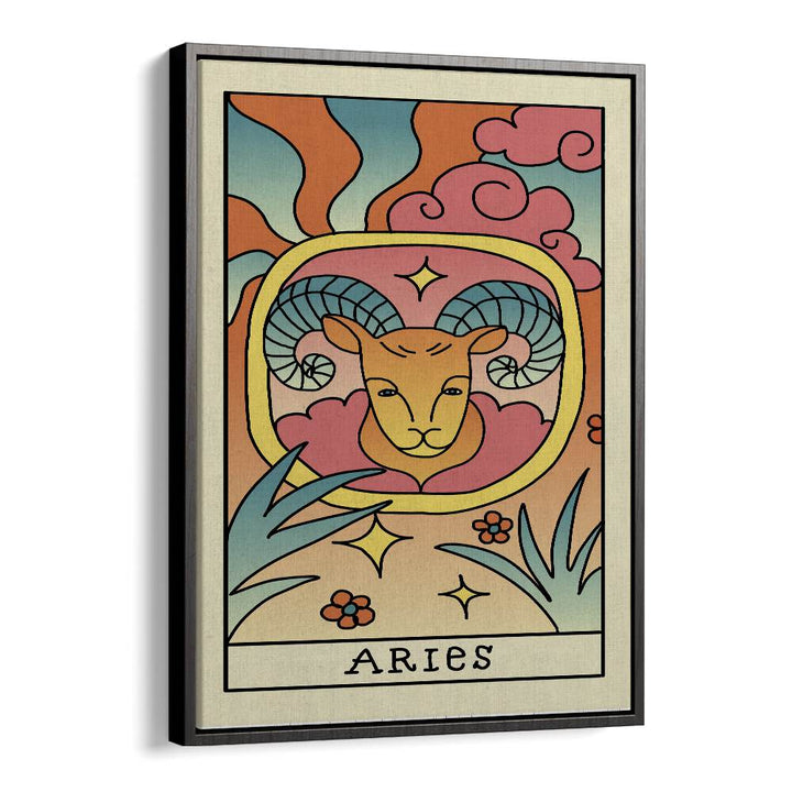 Aries Zodiac & Tarot Art Artwork in Black Floater Frame