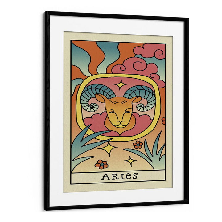 Aries Zodiac & Tarot Art Artwork in Black Frame With Mount