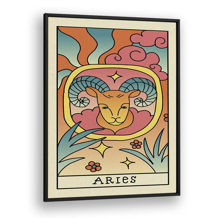 Aries Zodiac & Tarot Art Artwork in Black Plain Frame