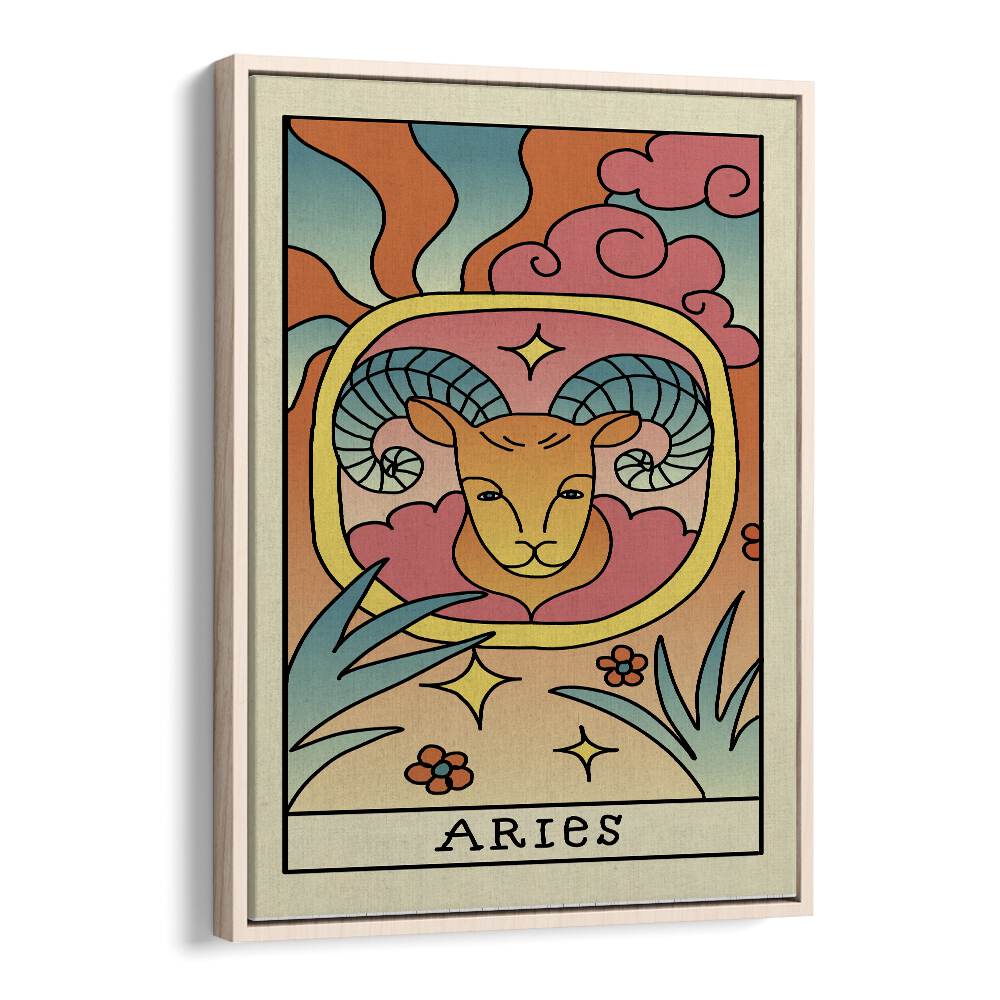 Aries Zodiac & Tarot Art Artwork in Oak Wood Floater Frame