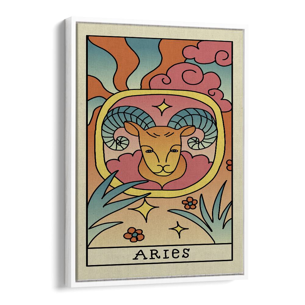 Aries Zodiac & Tarot art painting Artwork in White Floater Frame