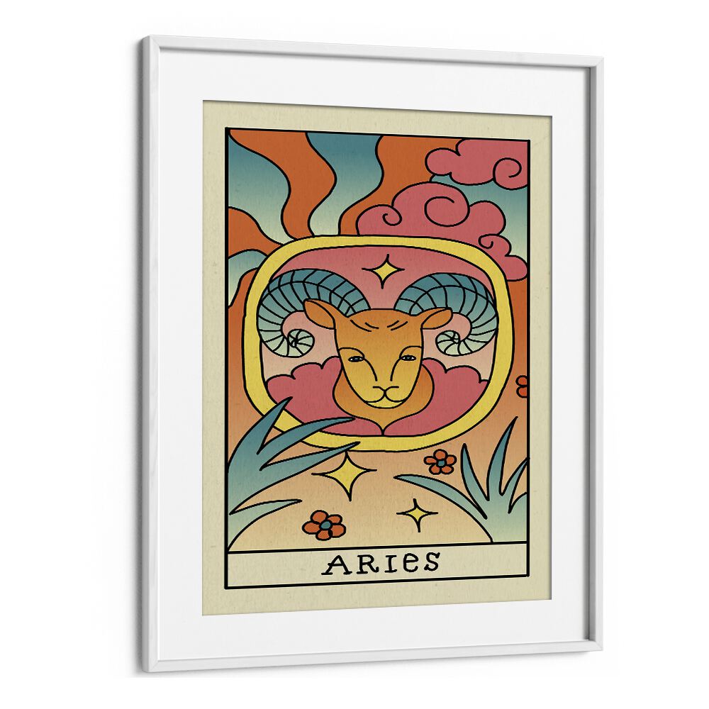 Aries Zodiac & Tarot Art Artwork in White Frame With Mount