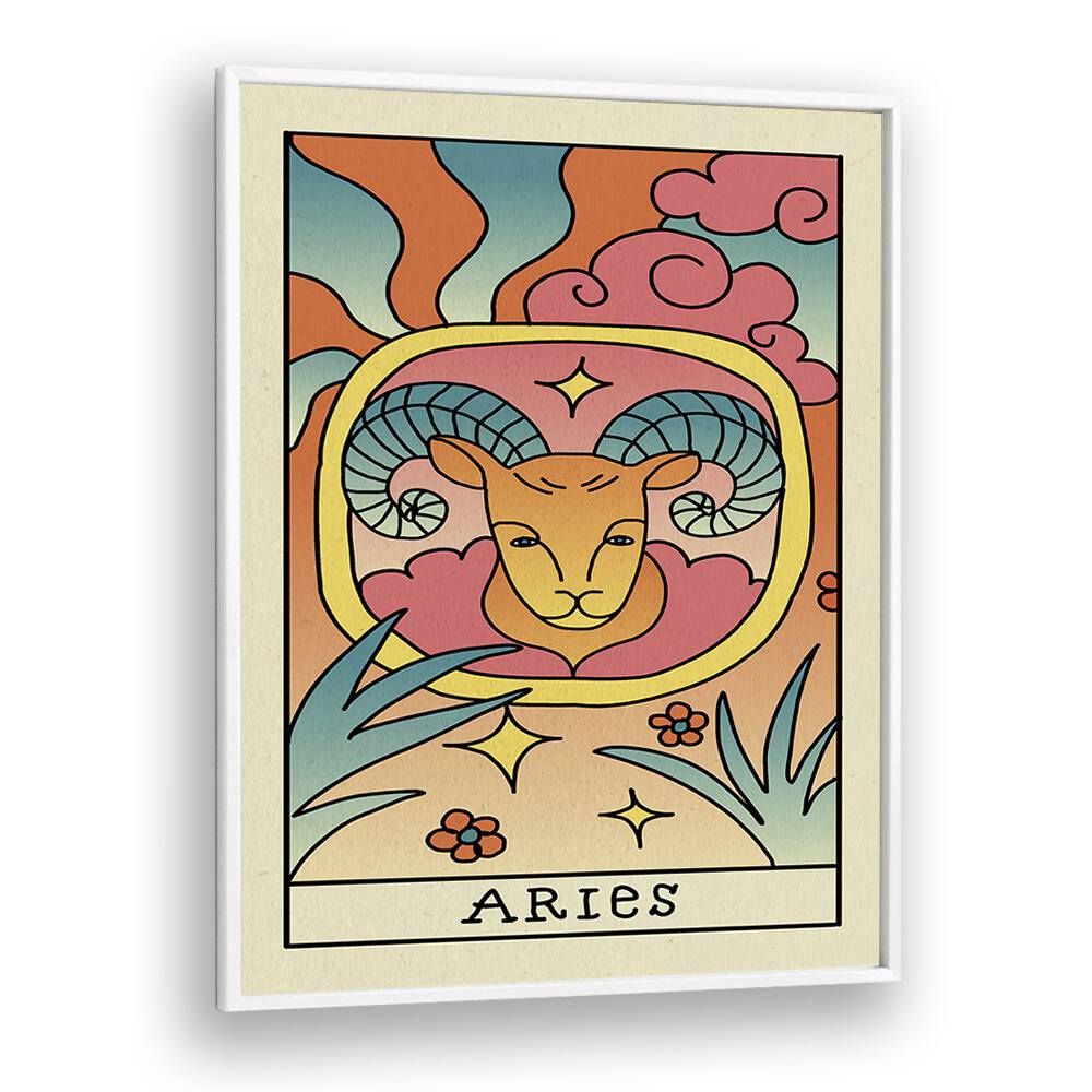 Aries Zodiac & Tarot art Artwork in White Plain Frame