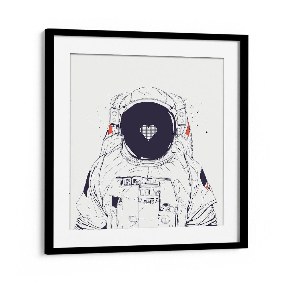 Astronaut Love By Balazs Solti Astronaut & Nasa Paintings, Space Art Prints Artwork in Black Frame With Mount
