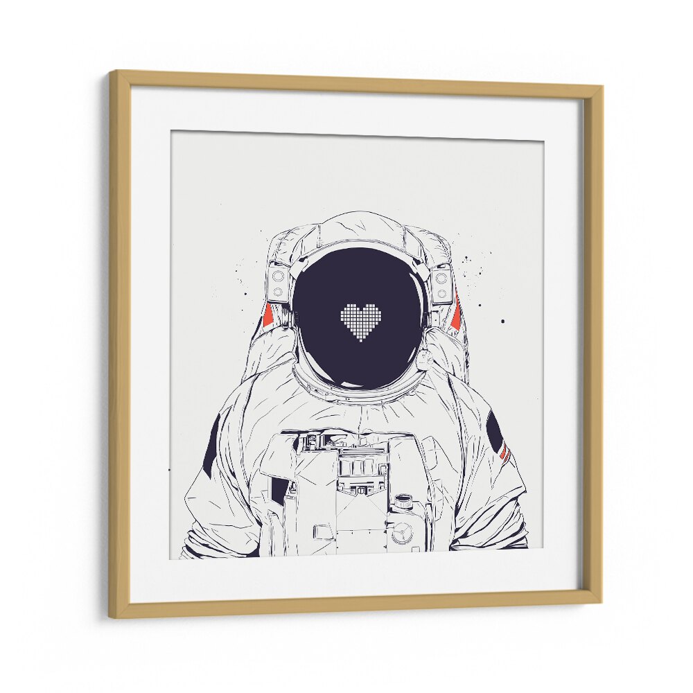 Astronaut Love By Balazs Solti Astronaut & Nasa Paintings, Space Art Prints Artwork in Oak Wood Frame With Mount
