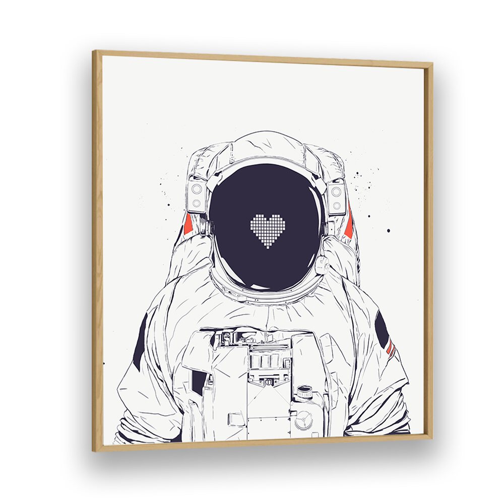 Astronaut Love By Balazs Solti Astronaut & Nasa Paintings, Space Art Prints Artwork in Oak Wood Plain Frame
