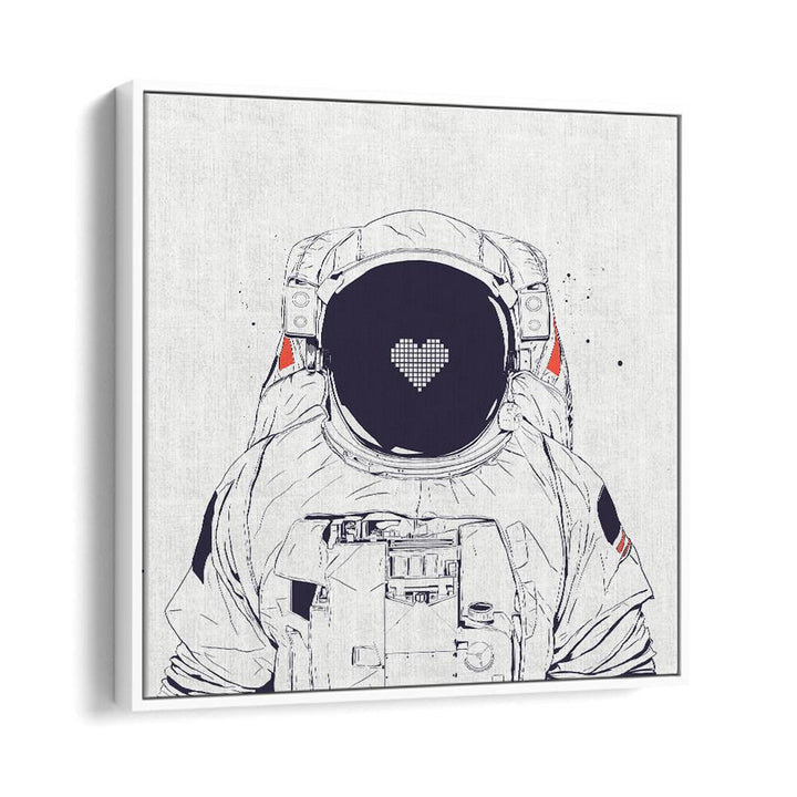 Astronaut Love By Balazs Solti Astronaut & Nasa Paintings, Space Art Prints Artwork in White Floater Frame
