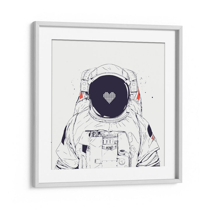 Astronaut Love By Balazs Solti Astronaut & Nasa Paintings, Space Art Prints Artwork in White Frame With Mount
