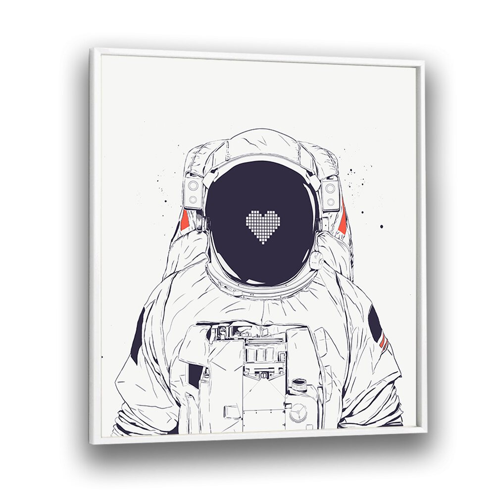 Astronaut Love By Balazs Solti Astronaut & Nasa Paintings, Space Art Prints Artwork in White Plain Frame
