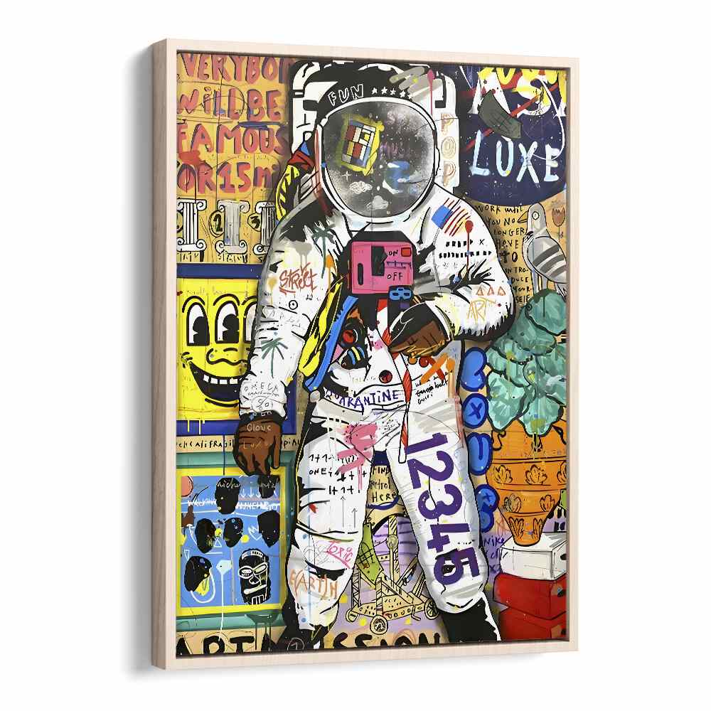 Astronaut X Pop Pop Art Artwork in Oak Wood Floater Frame