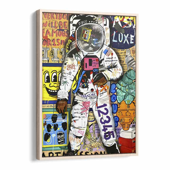 Astronaut X Pop Pop Art Artwork in Oak Wood Floater Frame