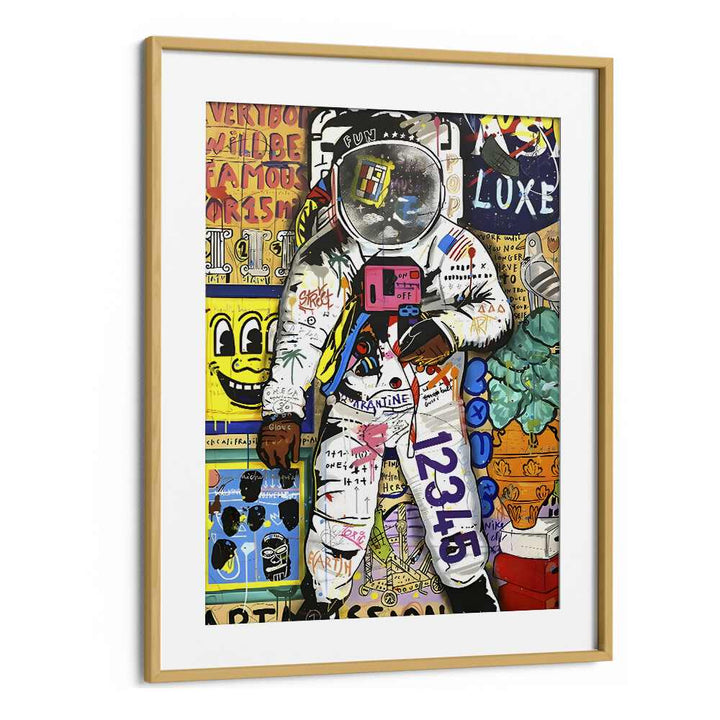 Astronaut X Pop Pop Art Artwork in Oak Wood Frame With Mount