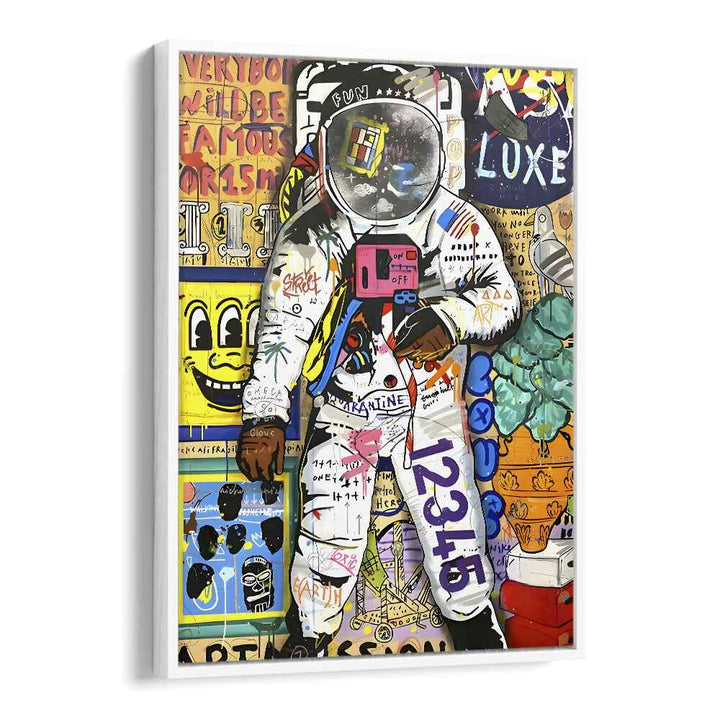 Astronaut X Pop Pop Art Artwork in White Floater Frame