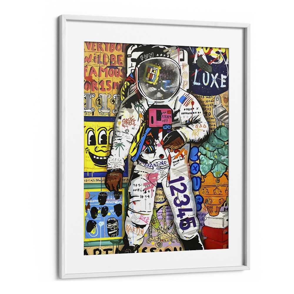 Astronaut X Pop Pop Art Artwork in White Frame With Mount