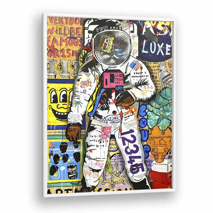 Astronaut X Pop Pop Art Artwork in White Plain Frame