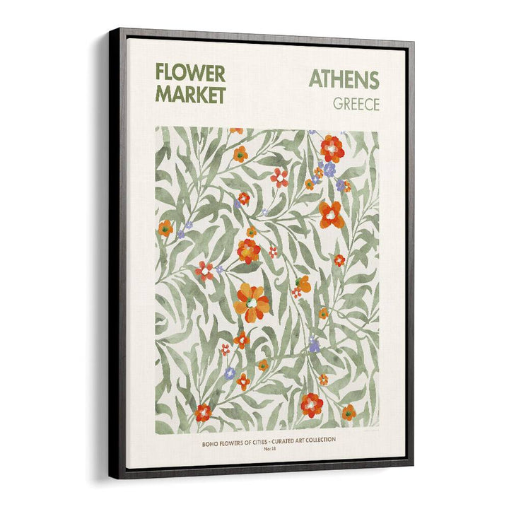 Athens Flower Market  Botanical Flower Paintings Artwork  in Black Floater Frame