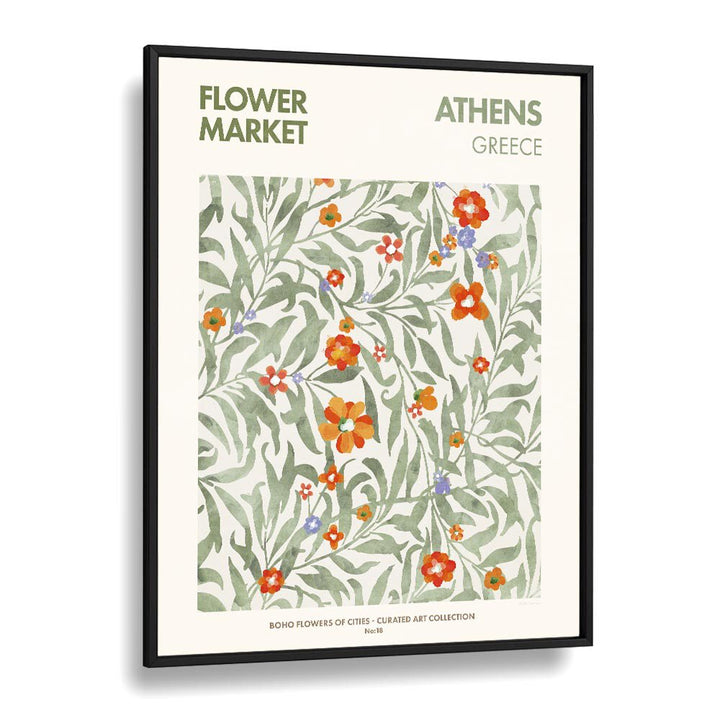 Athens Flower Market  Botanical Flower Paintings Artwork  in Black Plain Frame