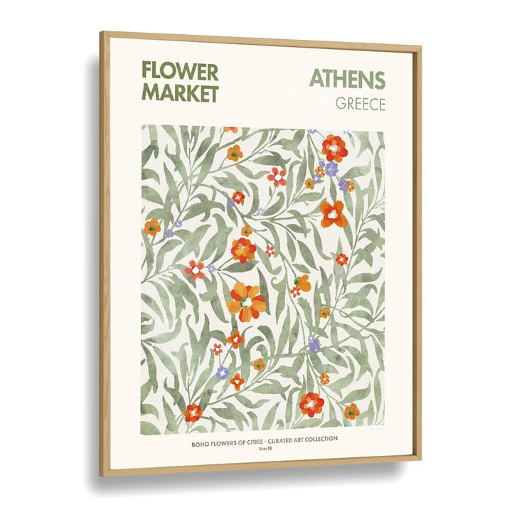 Athens Flower Market Botanical Flower Paintings Artwork in Oak Wood Plain Frame