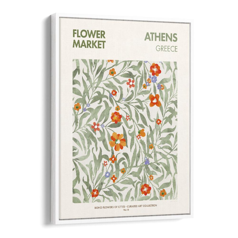 Athens  Flower Market  Botanical Flower Paintings Artwork  in White Floater Frame