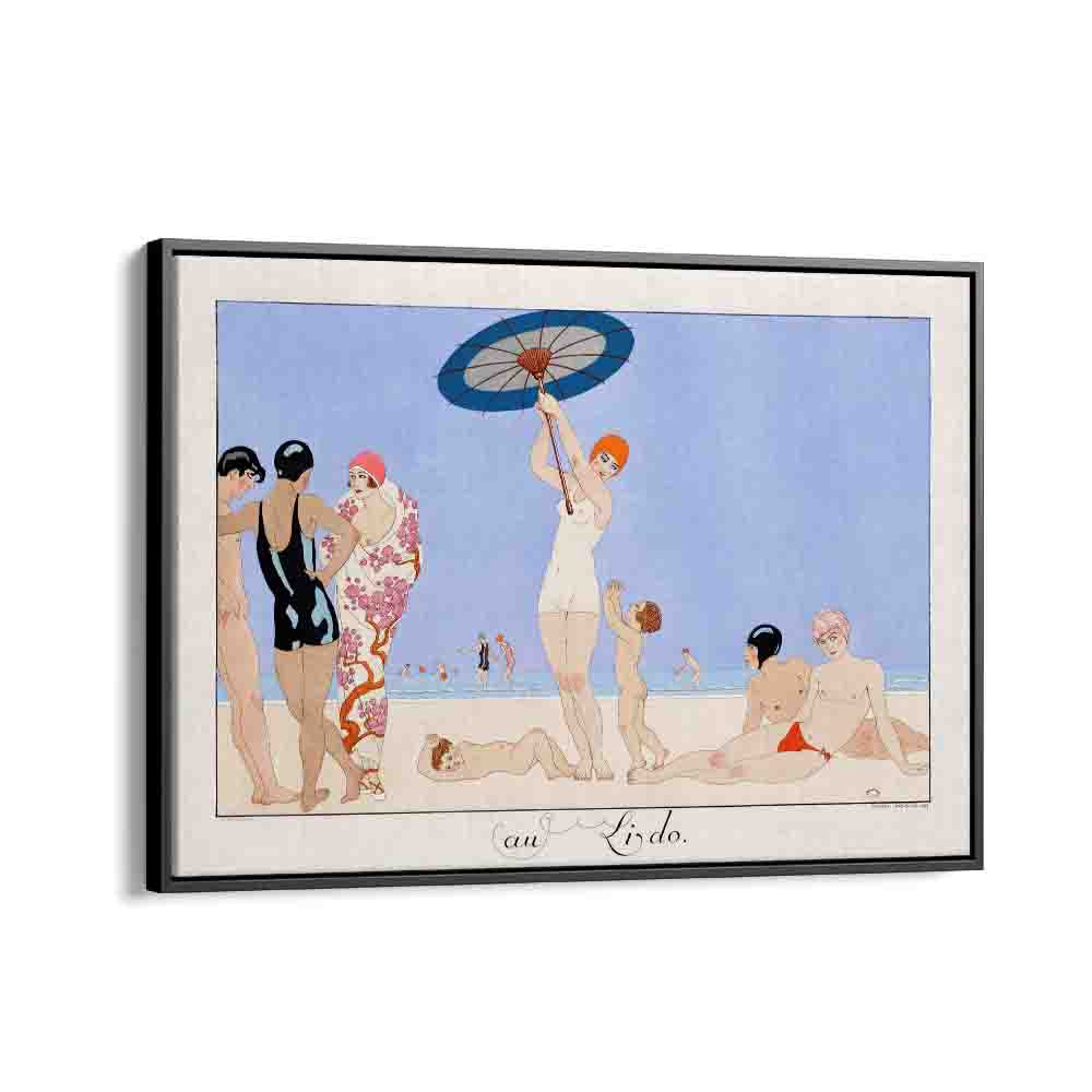 Au Lido Plate No.14 (1920) George Barbier art painting Artwork in Black Floater Frame