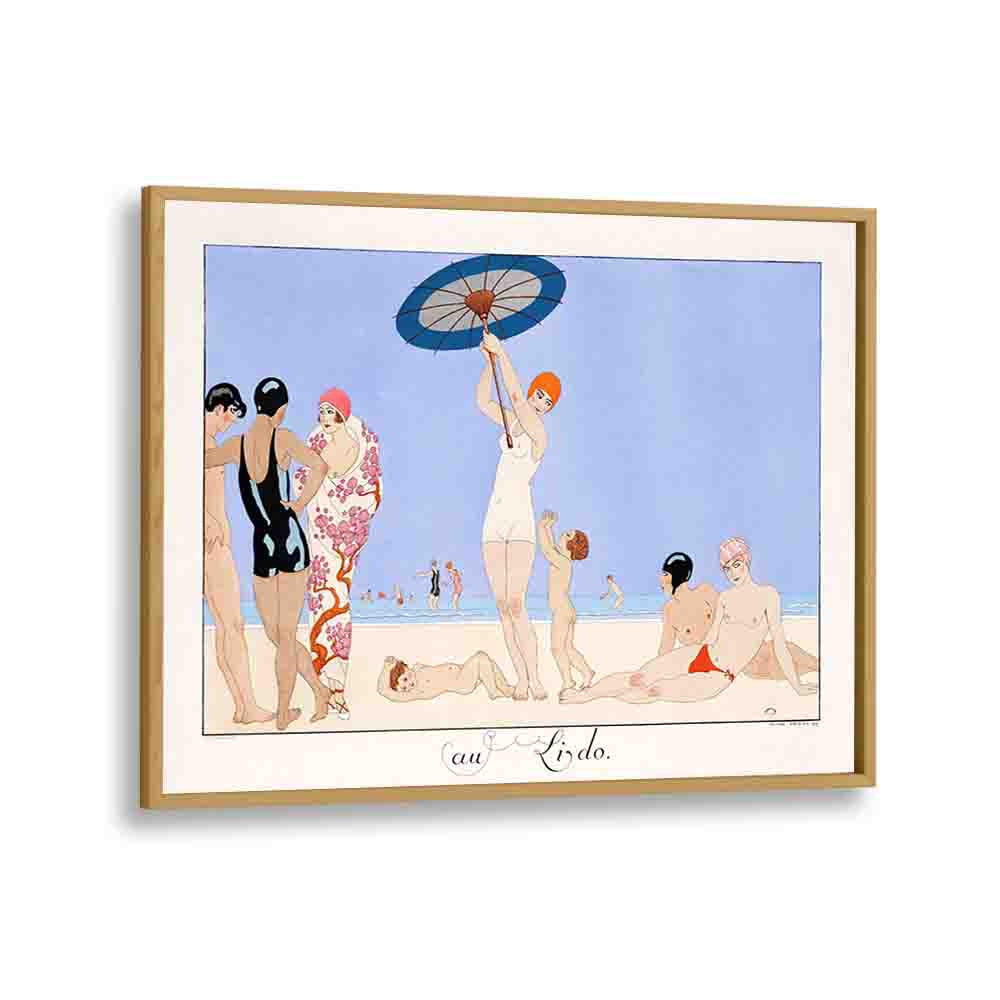 Au Lido Plate No.14 (1920) George Barbier art painting Artwork in Oak Wood Plain Frame