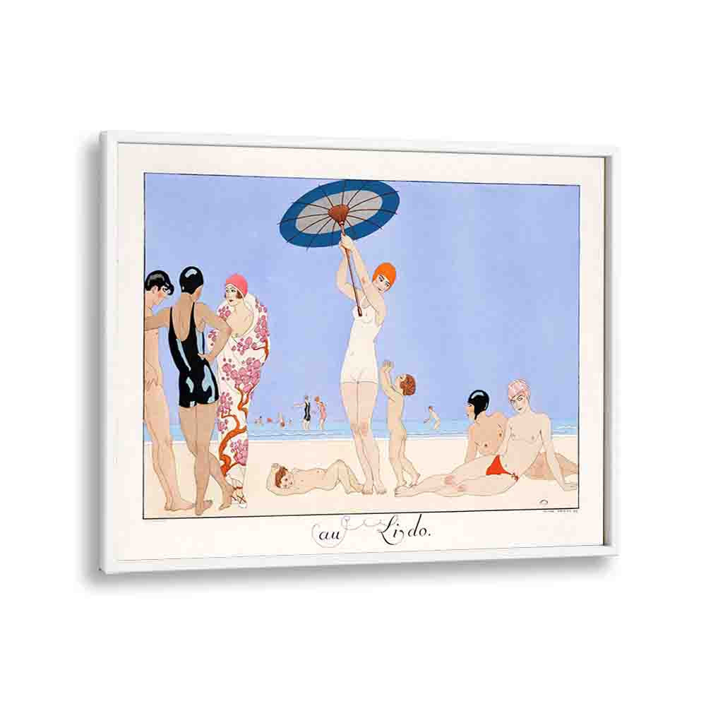 Au Lido Plate No.14 (1920) George Barbier art painting Artwork in White Plain Frame