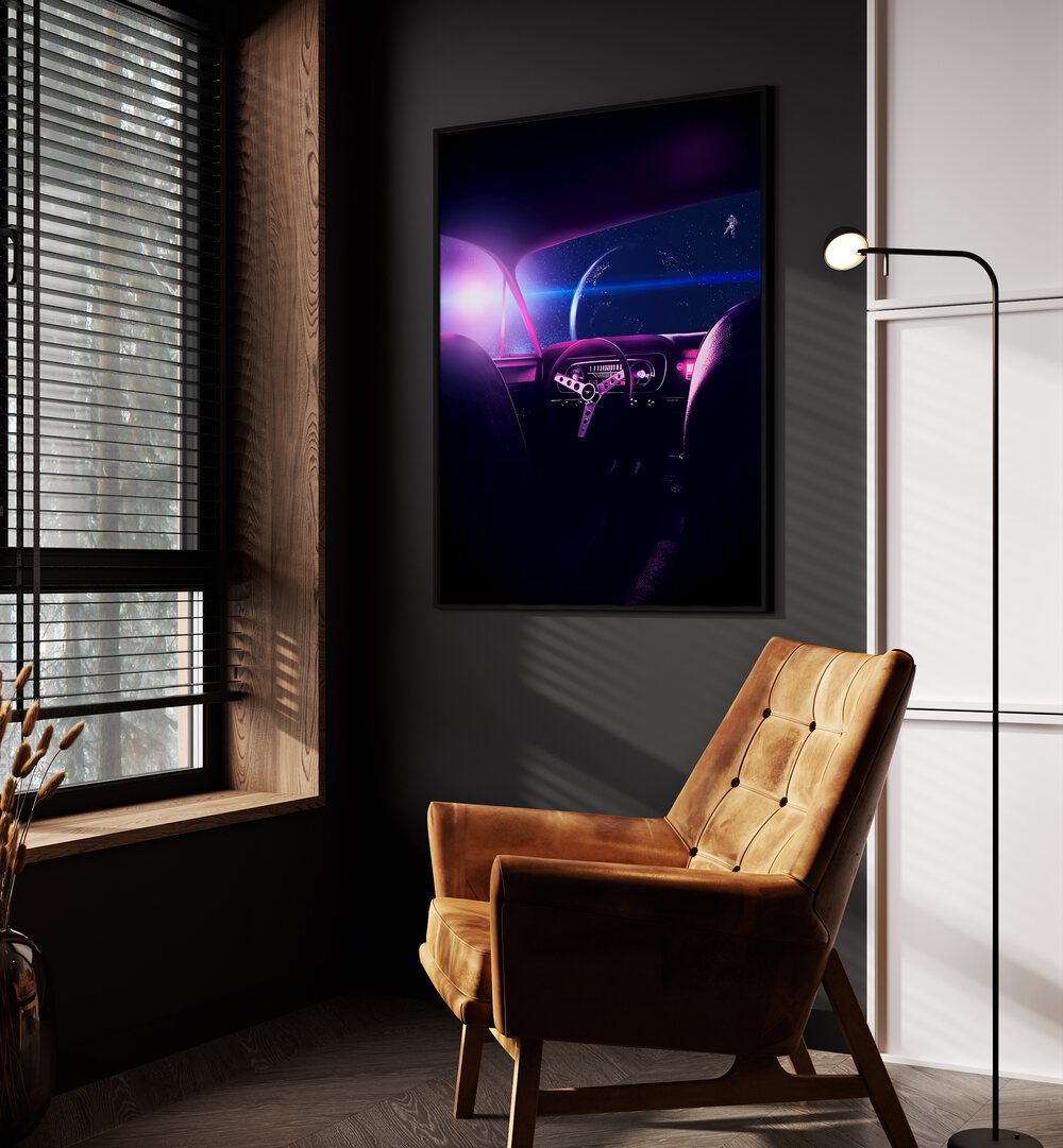 Abandoned By Ritvik Takkar Surreal Art Prints in Black Plain Frame placed on a Dark Grey Colored Wall in the Drawing Room