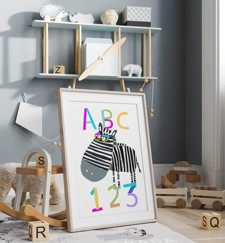 Abc And 123 Letters And Numbers With Zebra By Carla Daly Kids Room Art placed on  wall