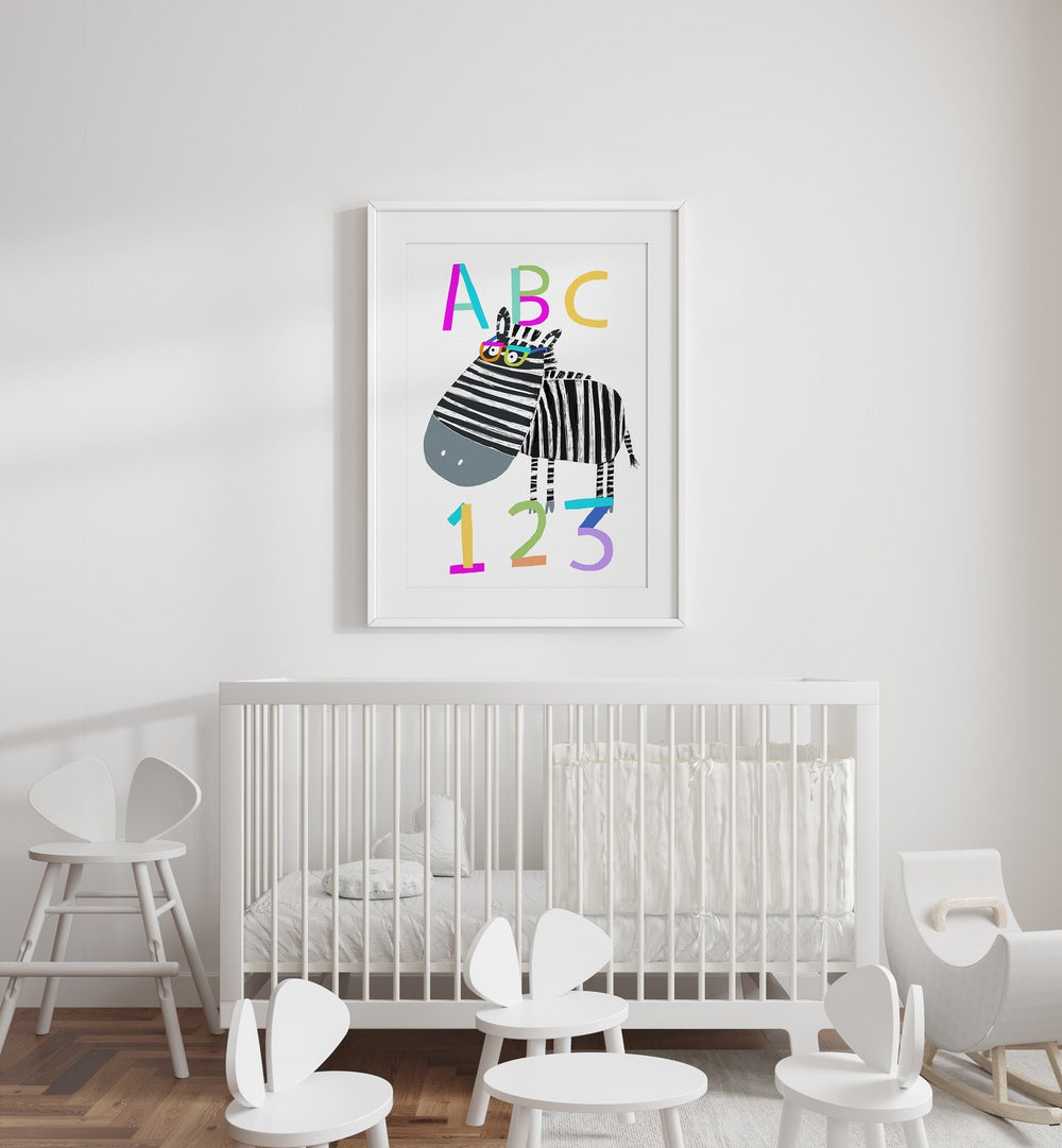 Abc And 123 Letters And Numbers With Zebra By Carla Daly Kids Room Art placed on  wall