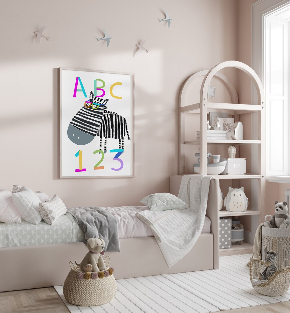 Abc And 123 Letters And Numbers With Zebra By Carla Daly Kids Room Art placed on  wall