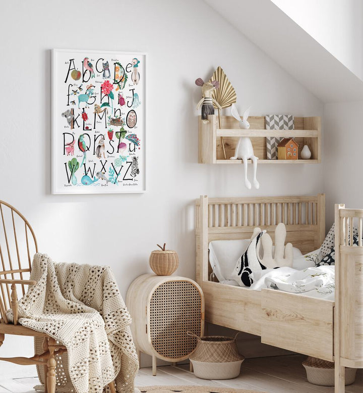 Abc Illustration By Caroline Bonne Muller Kids Room Painting in White Plain Frame on a white wall for kids bedroom