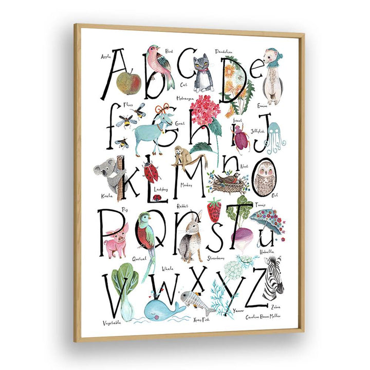 Abc Illustration By Caroline Bonne Muller Kids Room Painting in Oak Wood Plain Frame