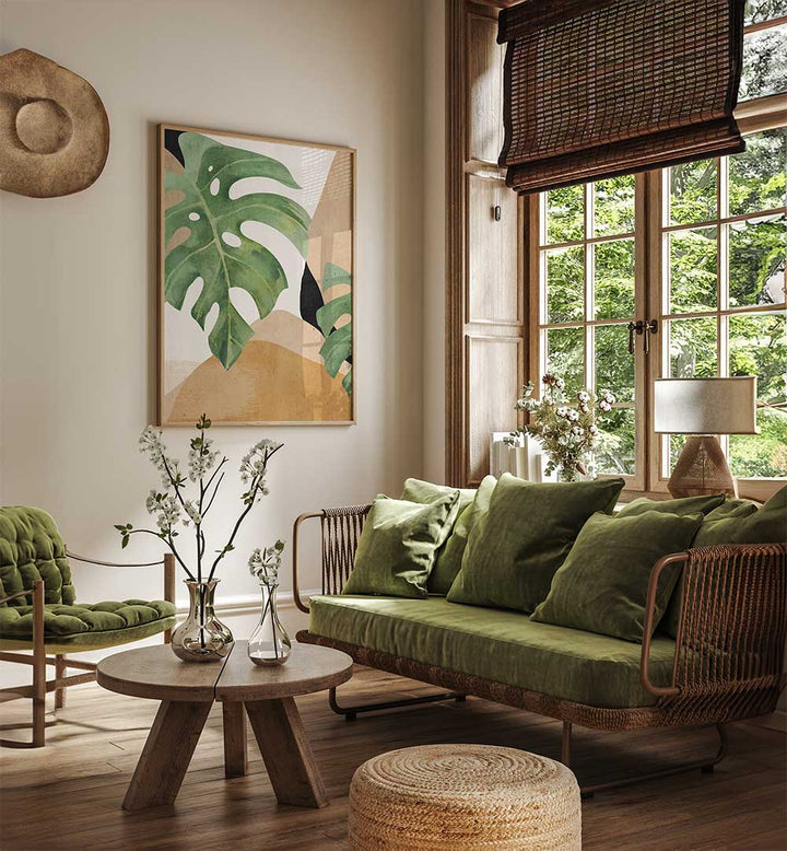 ABSTRACT ART TROPICAL LEAVES , BOHO ART PAINTINGS