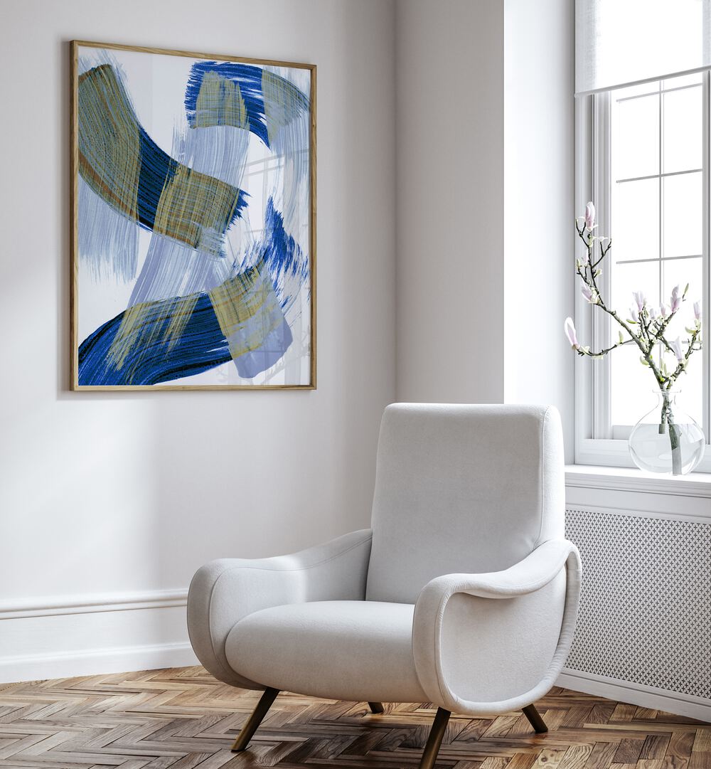 Abstract Brushdance By Mareike Bohmer Abstract Art Abstract Paintings in Oak Wood Plain Frame placed on a White Colored Wall in the Drawing Room 