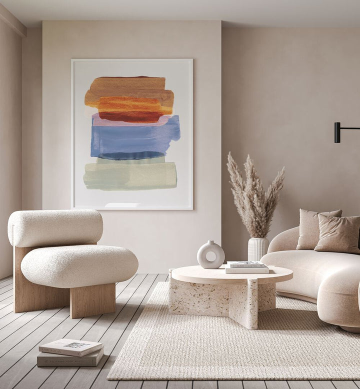 Abstract Brushfire By Mareike Bohmer Abstract Art Abstract Paintings in White Plain Frame placed on a Beige Colored Wall in the Living Room