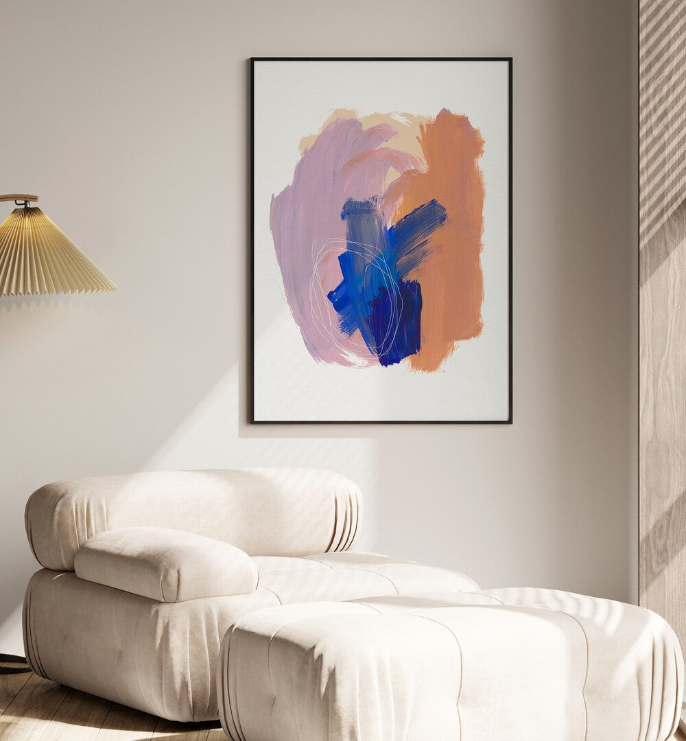 Abstract Brushflow By Mareike Bohmer Abstract Art Abstract Paintings in Black Plain Frame placed on a Cream Colored Wall in the Drawing Room