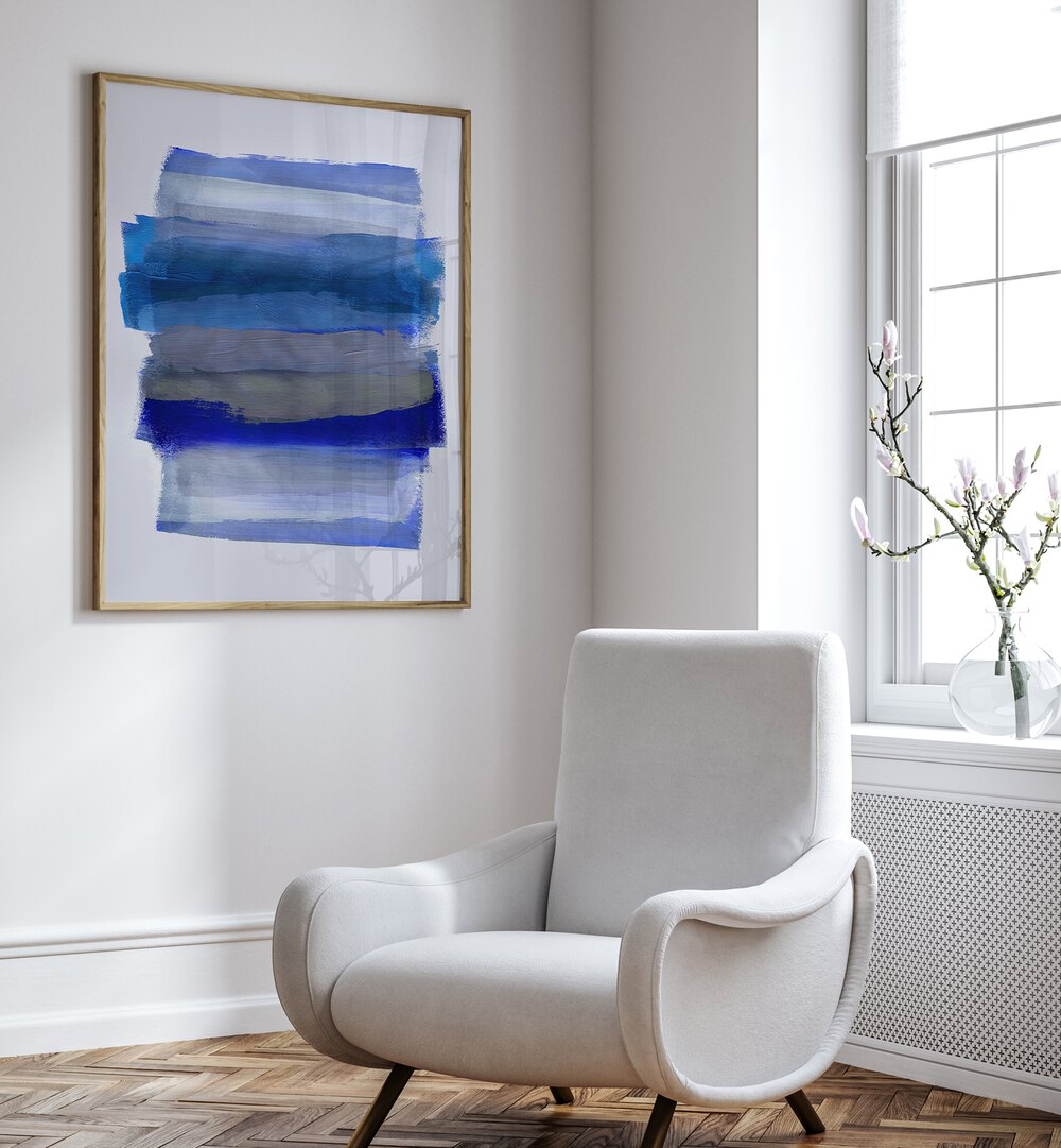 Abstract Duality In Brush Strokes By Mareike Bohmer Abstract Art Abstract Paintings in Oak Wood Plain Frame placed on a White Colored Wall in the Drawing Room