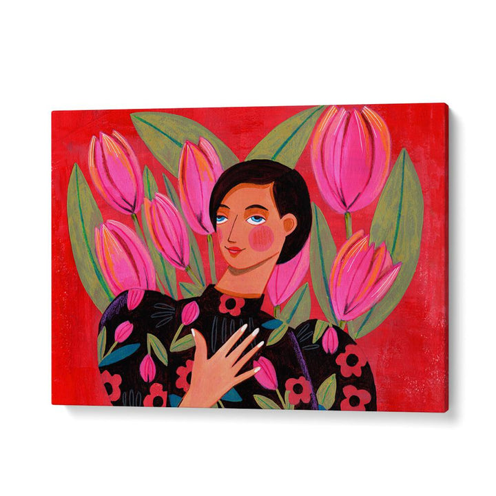 Abstract Modern Portrait Woman With Tulips By Caroline Bonne Muller Women Paintings in Gallery Wrap