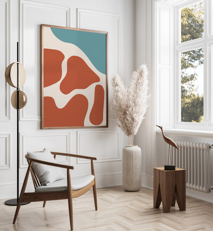 Abstract Steak By Little Dean Abstract Art Abstract Paintings in Oak Wood Plain Frame placed on a White Colored Wall in the Drawing Room