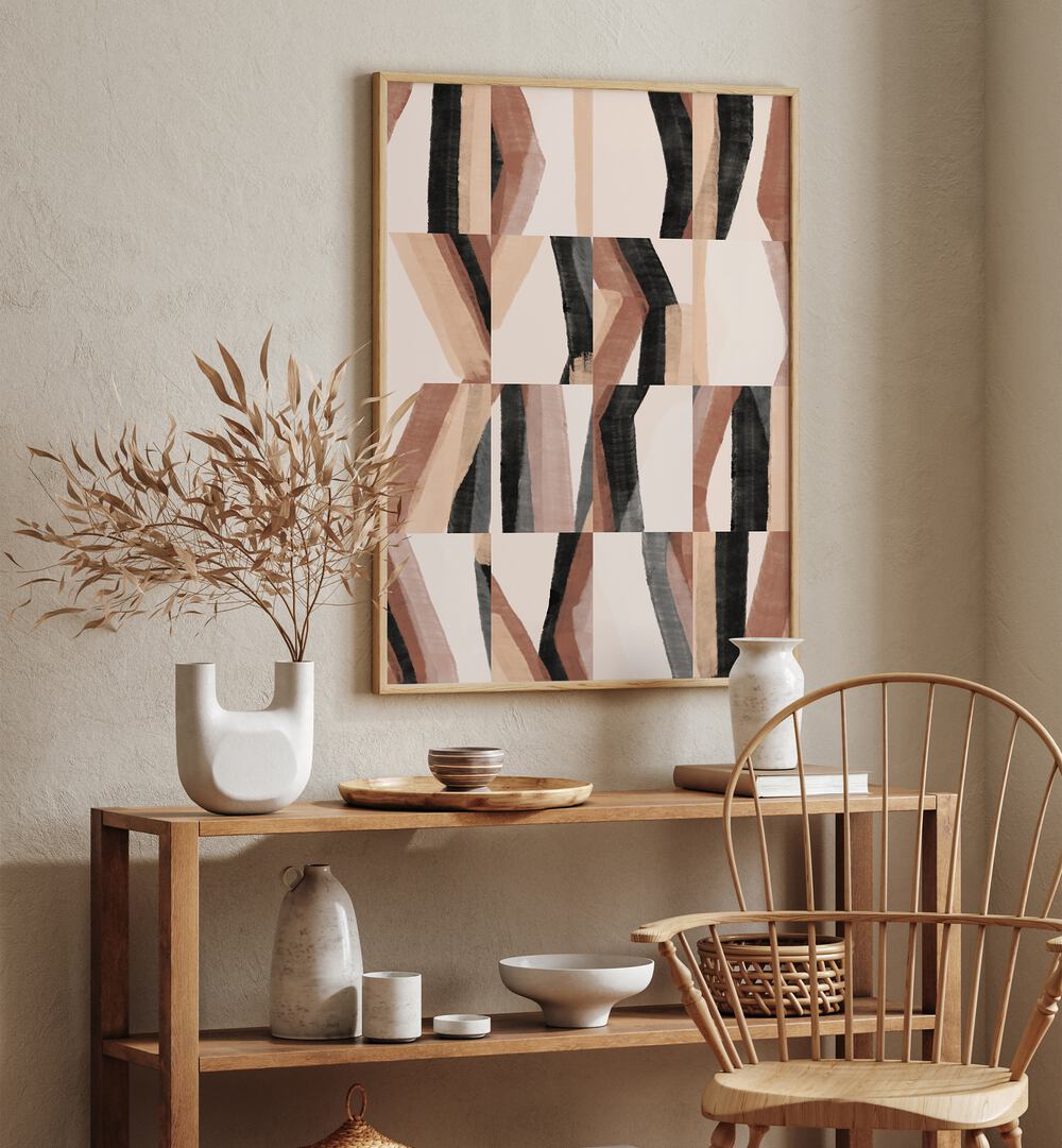 Elegant living space featuring ABSTRACT NO II, GEOMETRIC ART PRINTS, showcasing bold colors and modern design.