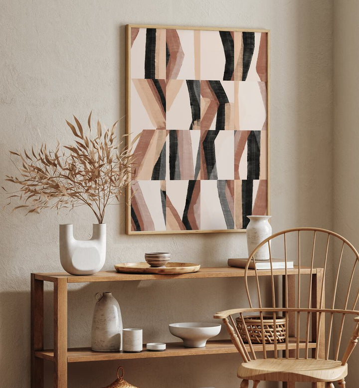 Elegant living space featuring ABSTRACT NO II, GEOMETRIC ART PRINTS, showcasing bold colors and modern design.