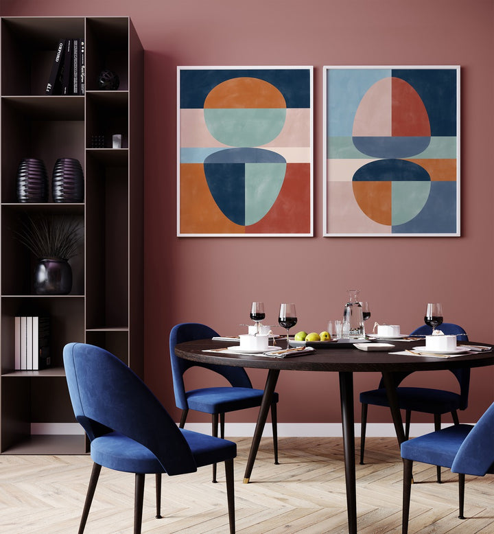 SET OF 2 painting - VIVID TONED SHAPES by Asianmonk