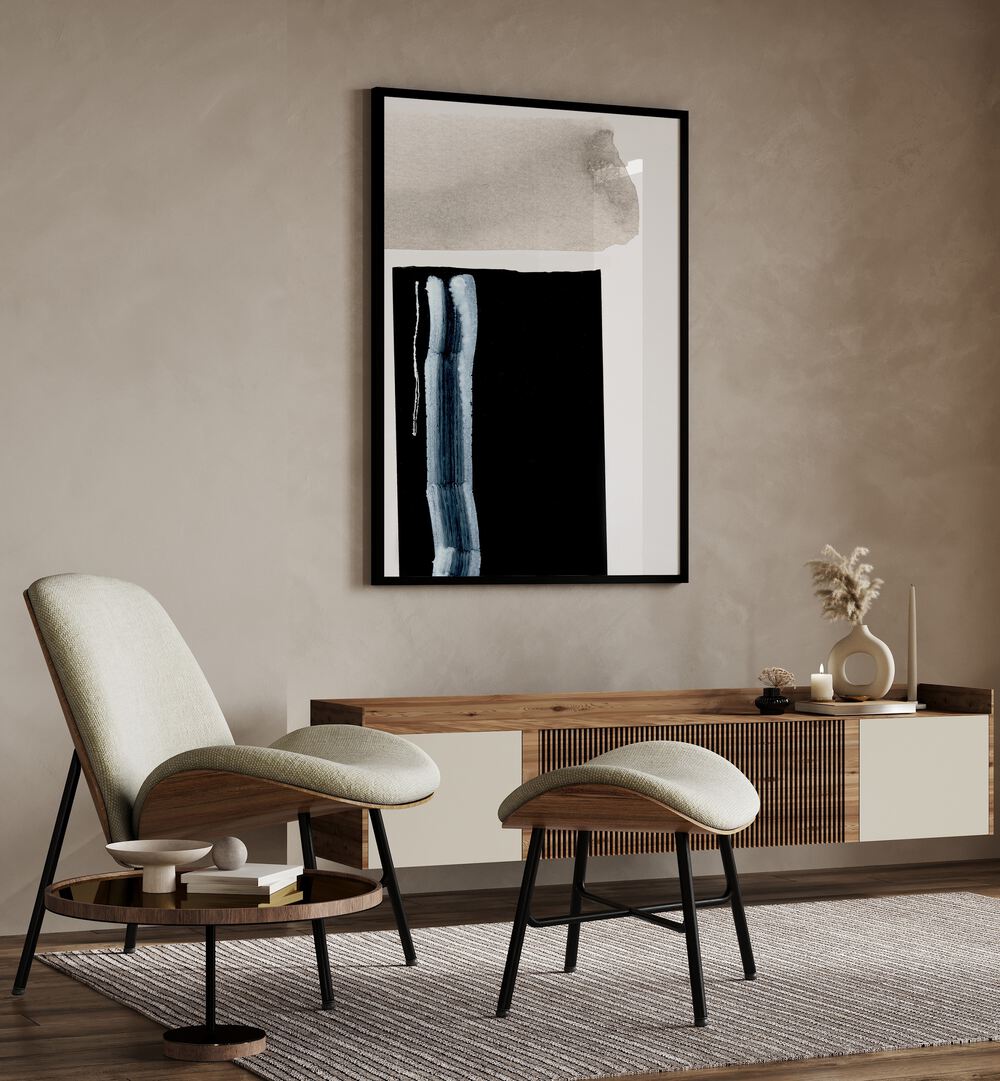 Adjacent II By Dan Hobday Abstract Art Abstract Paintings in Black Plain Frame placed on a Beige Colored Wall above a Console Table in the Drawing Room