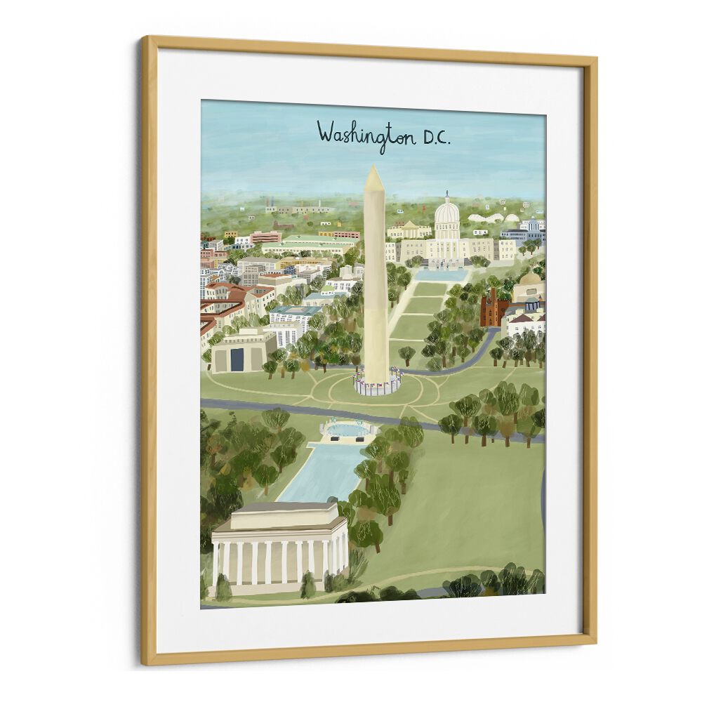 Aerial View of the Mall by Carla Daly Travel Posters in Oak Wood Frame With Mount