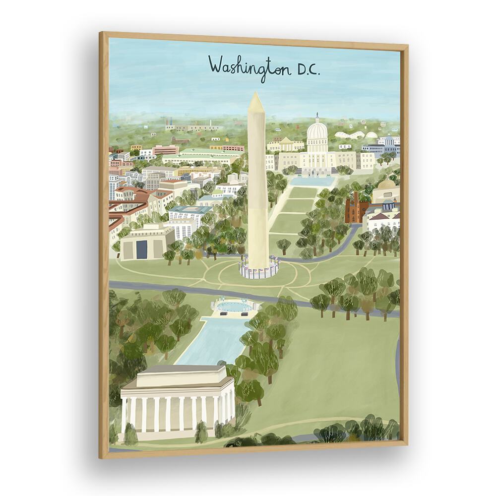 Aerial View of the Mall by Carla Daly Travel Posters in Oak Wood Plain Frame