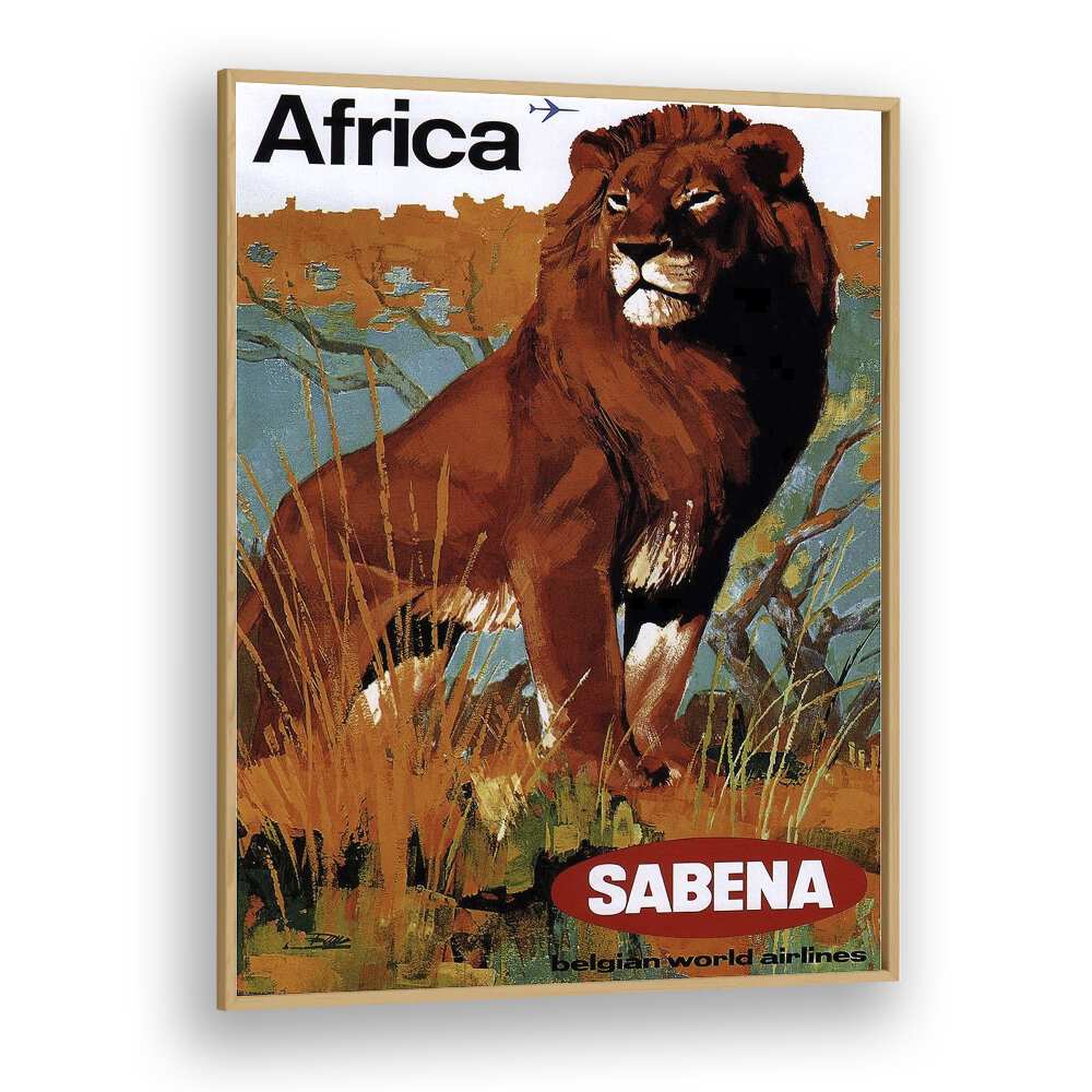 Africa-sabena Retro Vintage Travel Travel Posters in Oak Wood Plain Frame