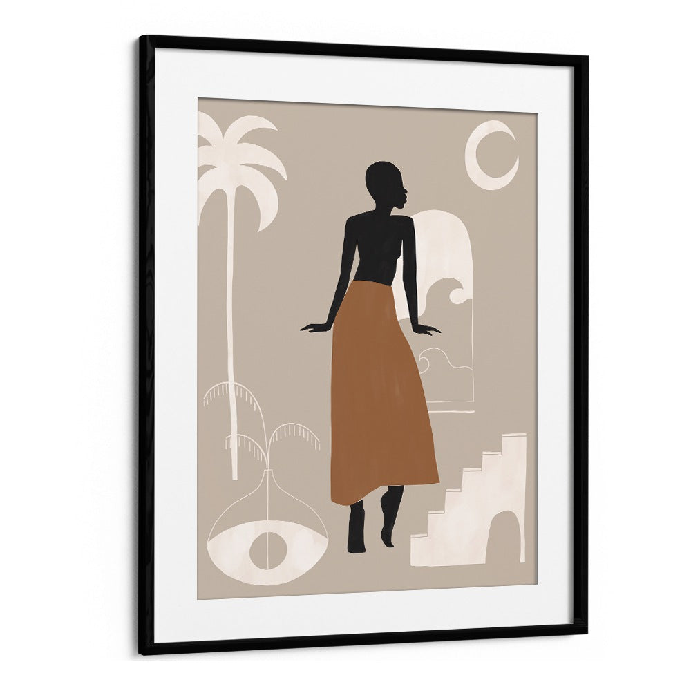 African Women By Ivy Green Women Illustration Paintings in Black Frame With Mount